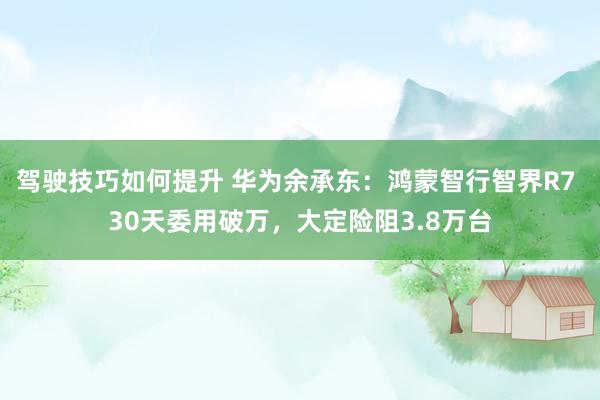 驾驶技巧如何提升 华为余承东：鸿蒙智行智界R7 30天委用破万，大定险阻3.8万台