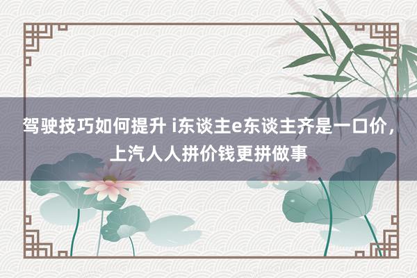 驾驶技巧如何提升 i东谈主e东谈主齐是一口价，上汽人人拼价钱更拼做事