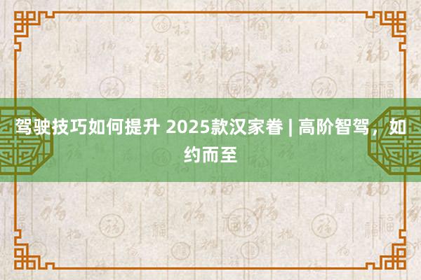 驾驶技巧如何提升 2025款汉家眷 | 高阶智驾，如约而至