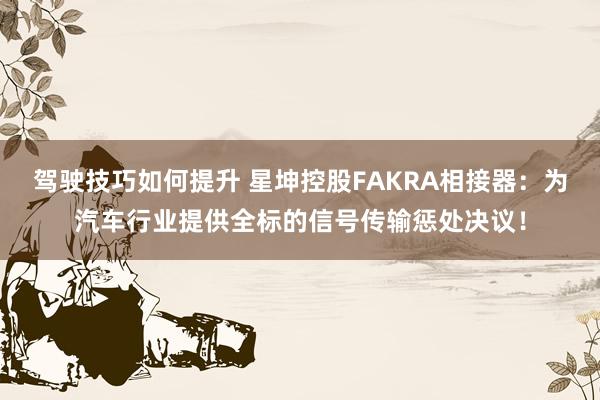 驾驶技巧如何提升 星坤控股FAKRA相接器：为汽车行业提供全标的信号传输惩处决议！