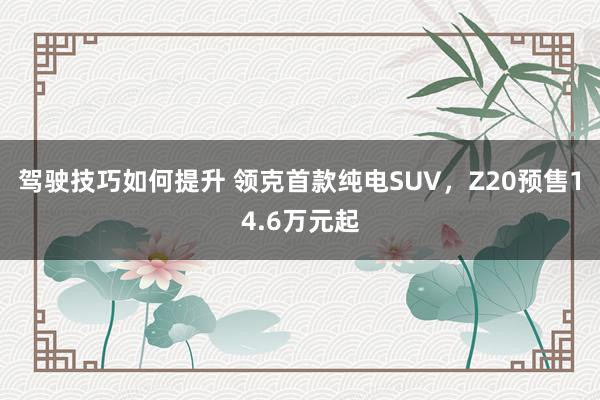 驾驶技巧如何提升 领克首款纯电SUV，Z20预售14.6万元