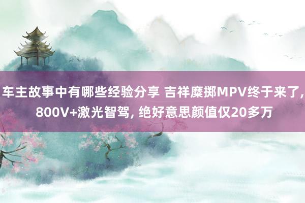 车主故事中有哪些经验分享 吉祥糜掷MPV终于来了, 800V+激光智驾, 绝好意思颜值仅20多万