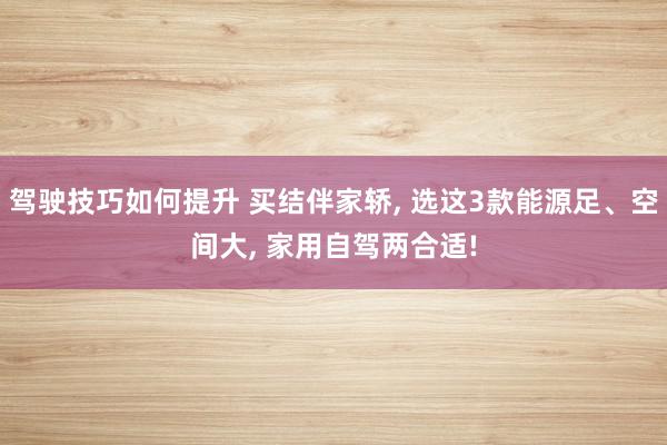 驾驶技巧如何提升 买结伴家轿, 选这3款能源足、空间大, 家用自驾两合适!