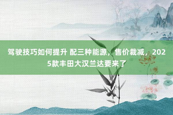 驾驶技巧如何提升 配三种能源，售价裁减，2025款丰田大汉兰达要来了