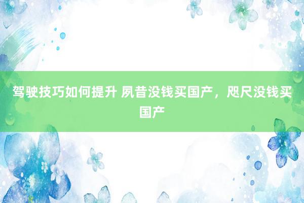 驾驶技巧如何提升 夙昔没钱买国产，咫尺没钱买国产