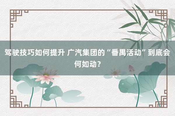 驾驶技巧如何提升 广汽集团的“番禺活动”到底会何如动？