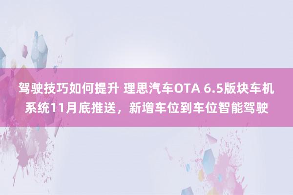 驾驶技巧如何提升 理思汽车OTA 6.5版块车机系统11月底