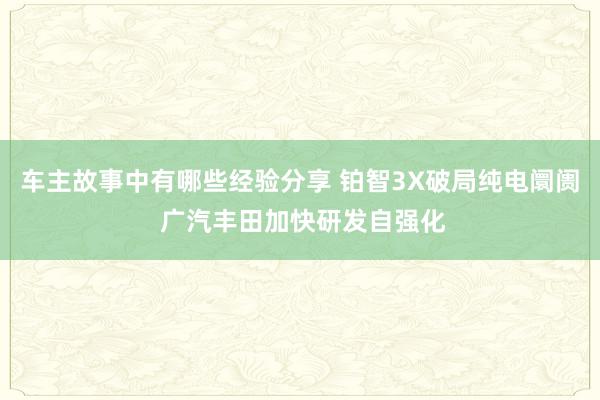 车主故事中有哪些经验分享 铂智3X破局纯电阛阓 广汽丰田加快研发自强化