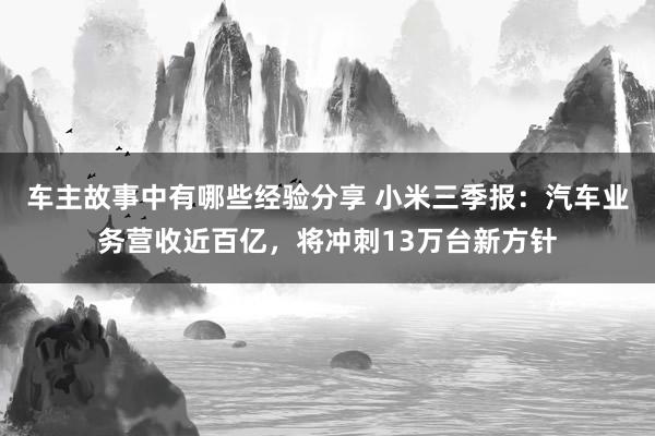 车主故事中有哪些经验分享 小米三季报：汽车业务营收近百亿，将