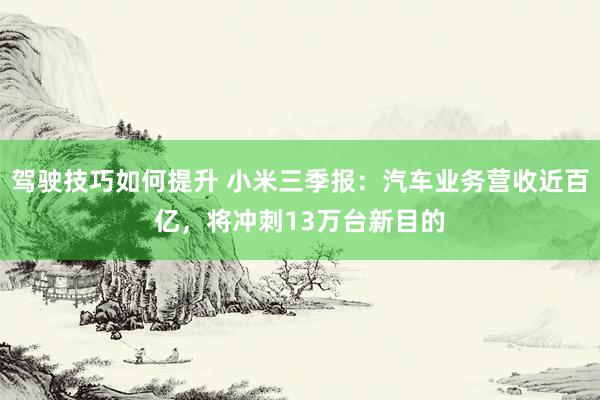 驾驶技巧如何提升 小米三季报：汽车业务营收近百亿，将冲刺13